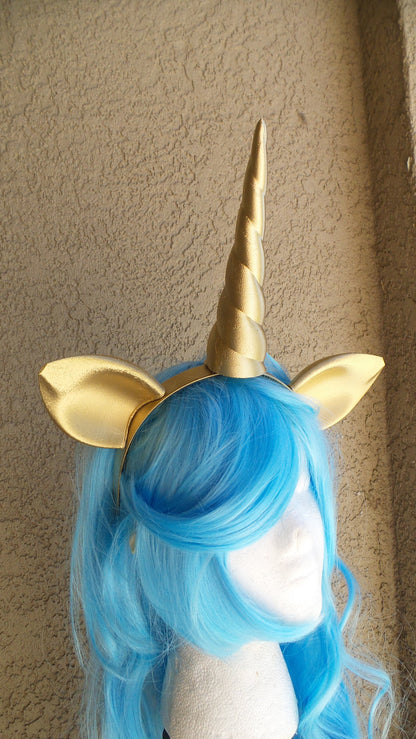 X Large Twist Unicorn  horn and ears plastic my little pony horn fairy horn woodland fairy unicorn headband 3D print gold unicorn headband - Mud And Majesty