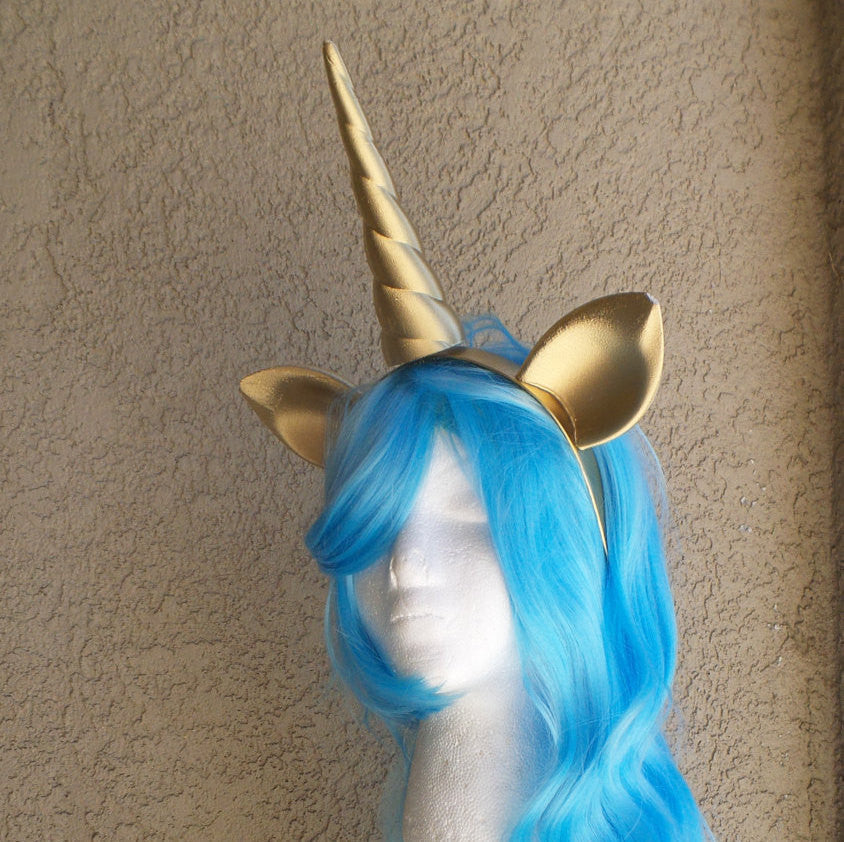 X Large Twist Unicorn  horn and ears plastic my little pony horn fairy horn woodland fairy unicorn headband 3D print gold unicorn headband - Mud And Majesty