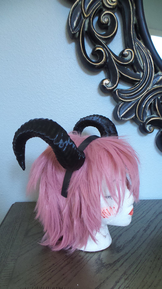 NEW ARRIVAL RAM horns headband 3D printed cosplay comicon fantasy horns  wow large black horned headband black ram horns - Mud And Majesty