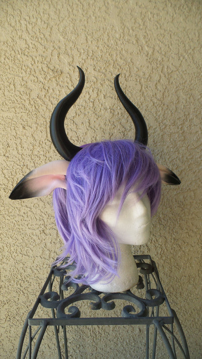 Matador-Bull-horns-Ombre-Black Taurus  horned headband with animal ears comic-con cosplay horns - Mud And Majesty